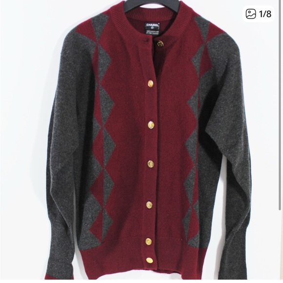 Chanel Burgundy and Charcoal Cashmere Cardigan